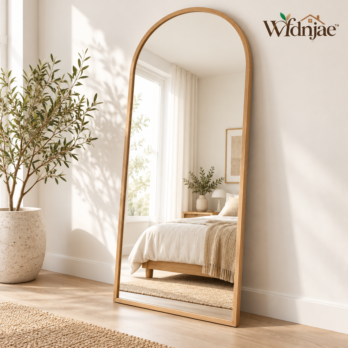 Wfdnjae™ Fjord Arched Full-Length Oak Floor Mirror