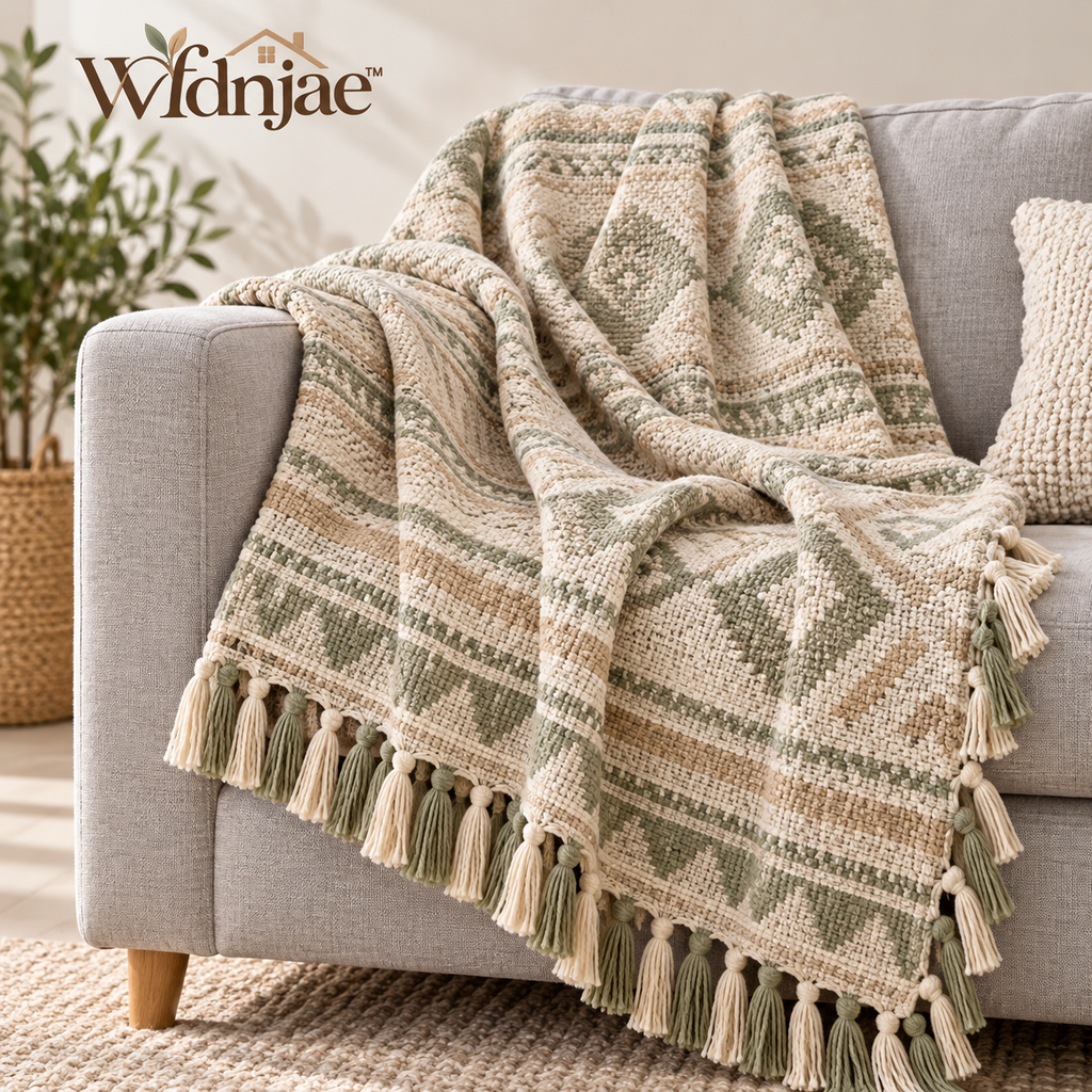 Wfdnjae™ Meadow Weave Geometric Tassel Throw Blanket