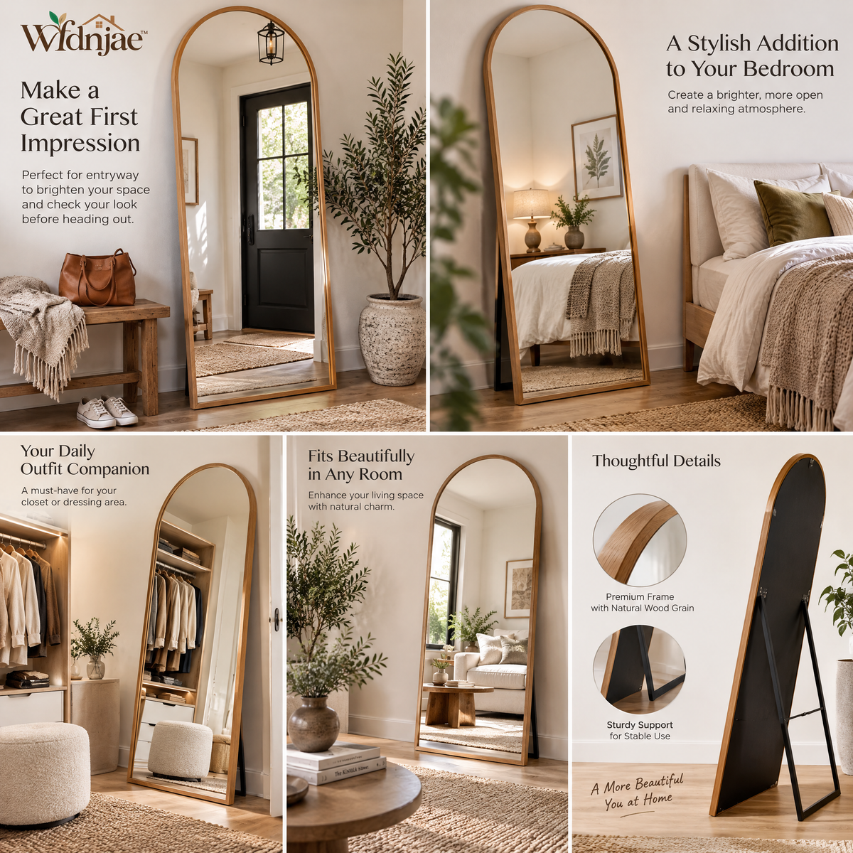 Wfdnjae™ Fjord Arched Full-Length Oak Floor Mirror — main view 