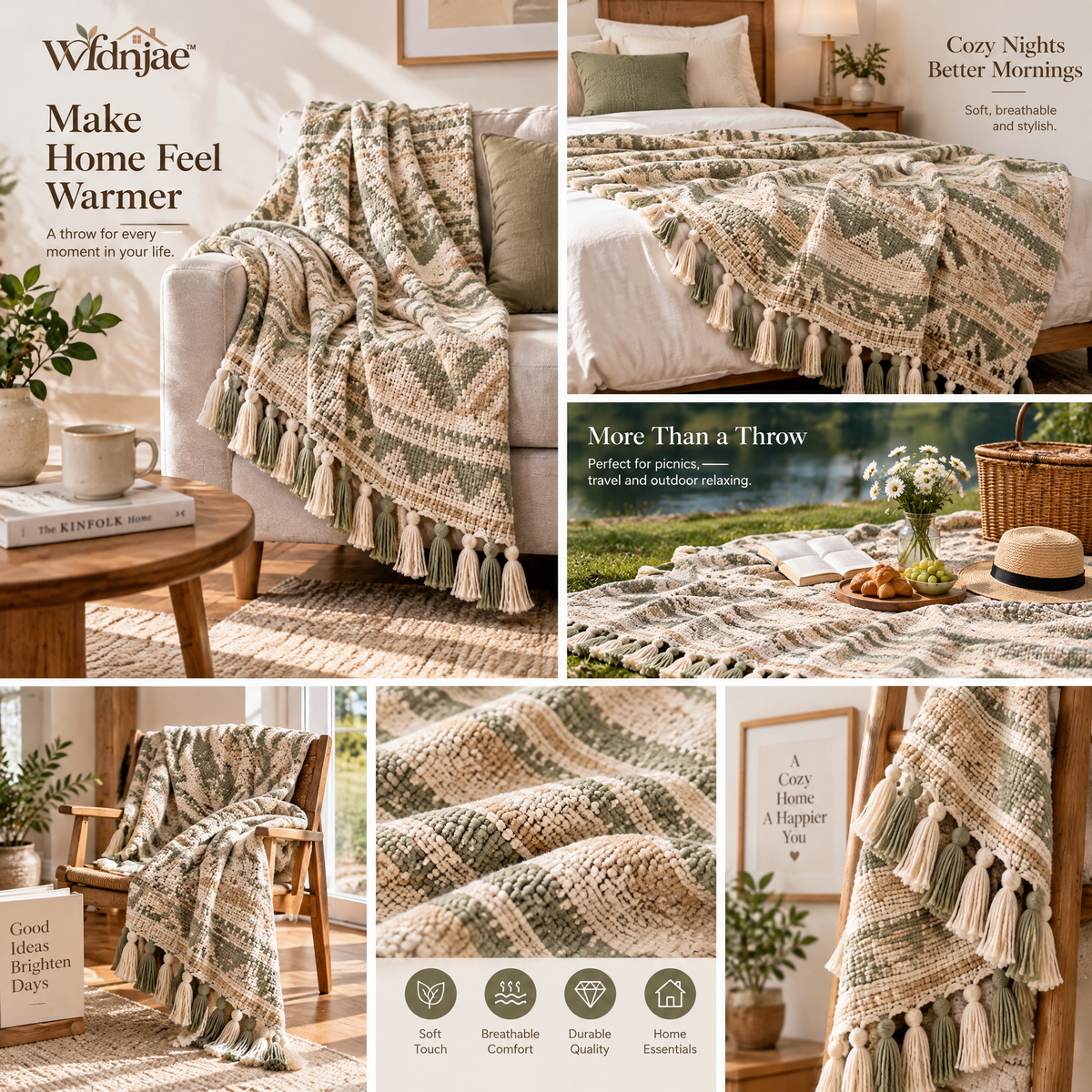 Wfdnjae™ Meadow Weave Geometric Tassel Throw Blanket — main view 
