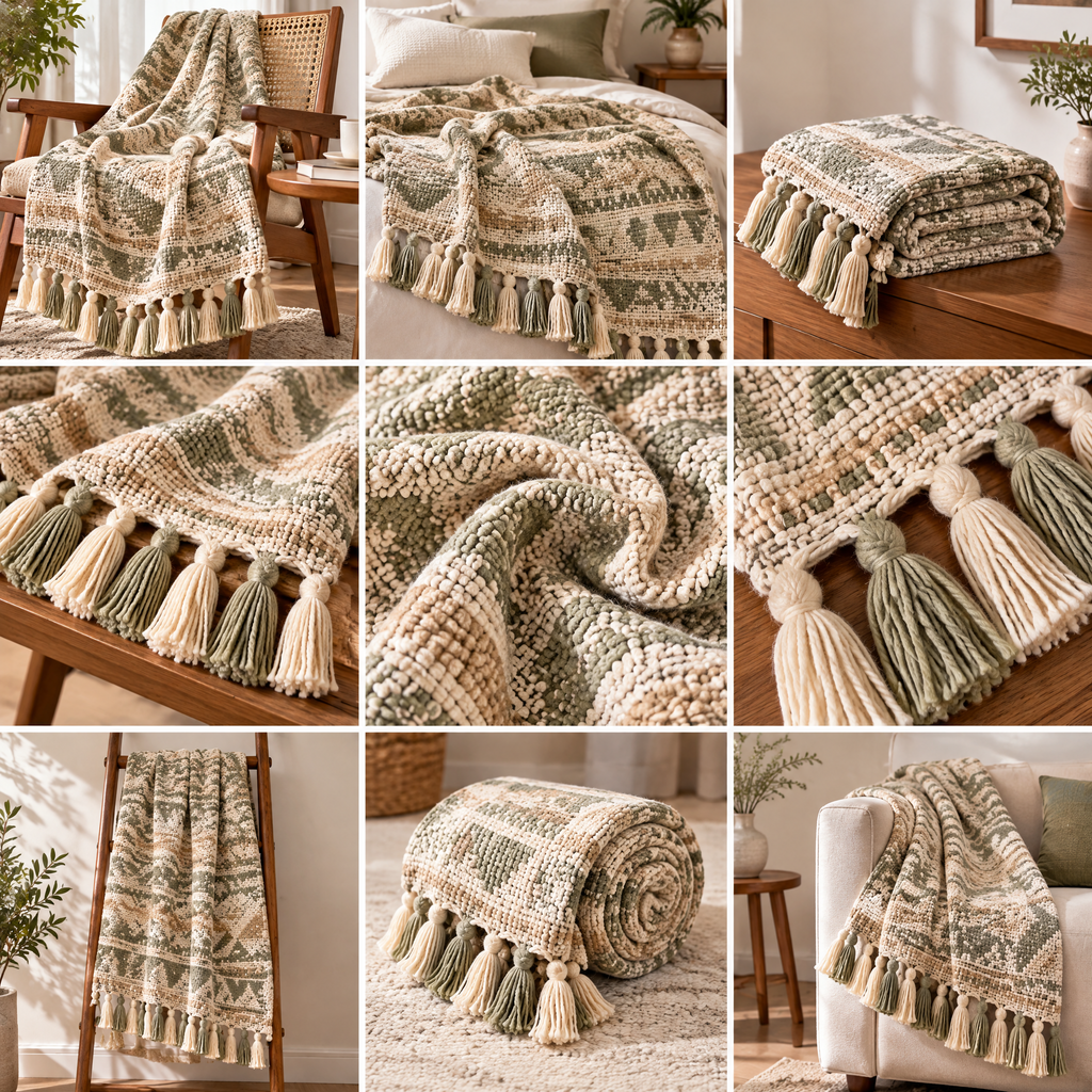 Wfdnjae™ Meadow Weave Geometric Tassel Throw Blanket — detail view 1