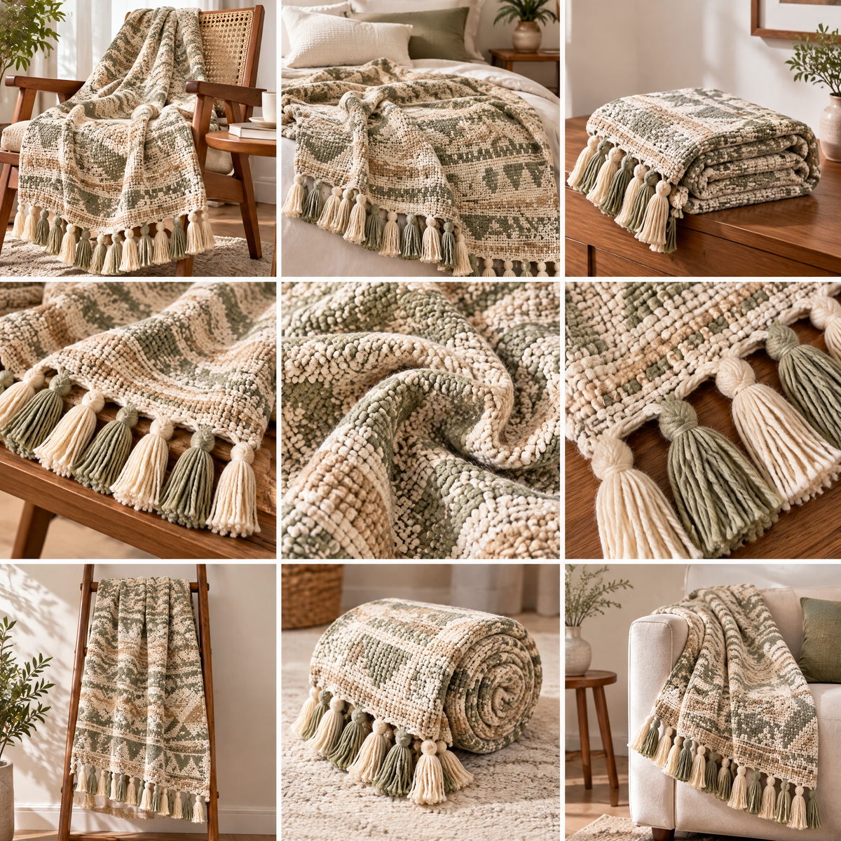Wfdnjae™ Meadow Weave Geometric Tassel Throw Blanket — detail view 1