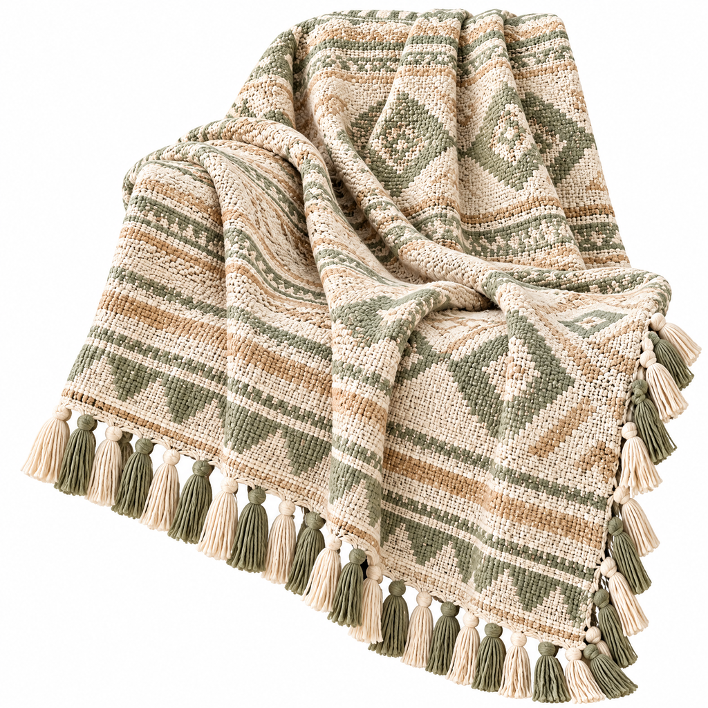 Wfdnjae™ Meadow Weave Geometric Tassel Throw Blanket — detail view 2