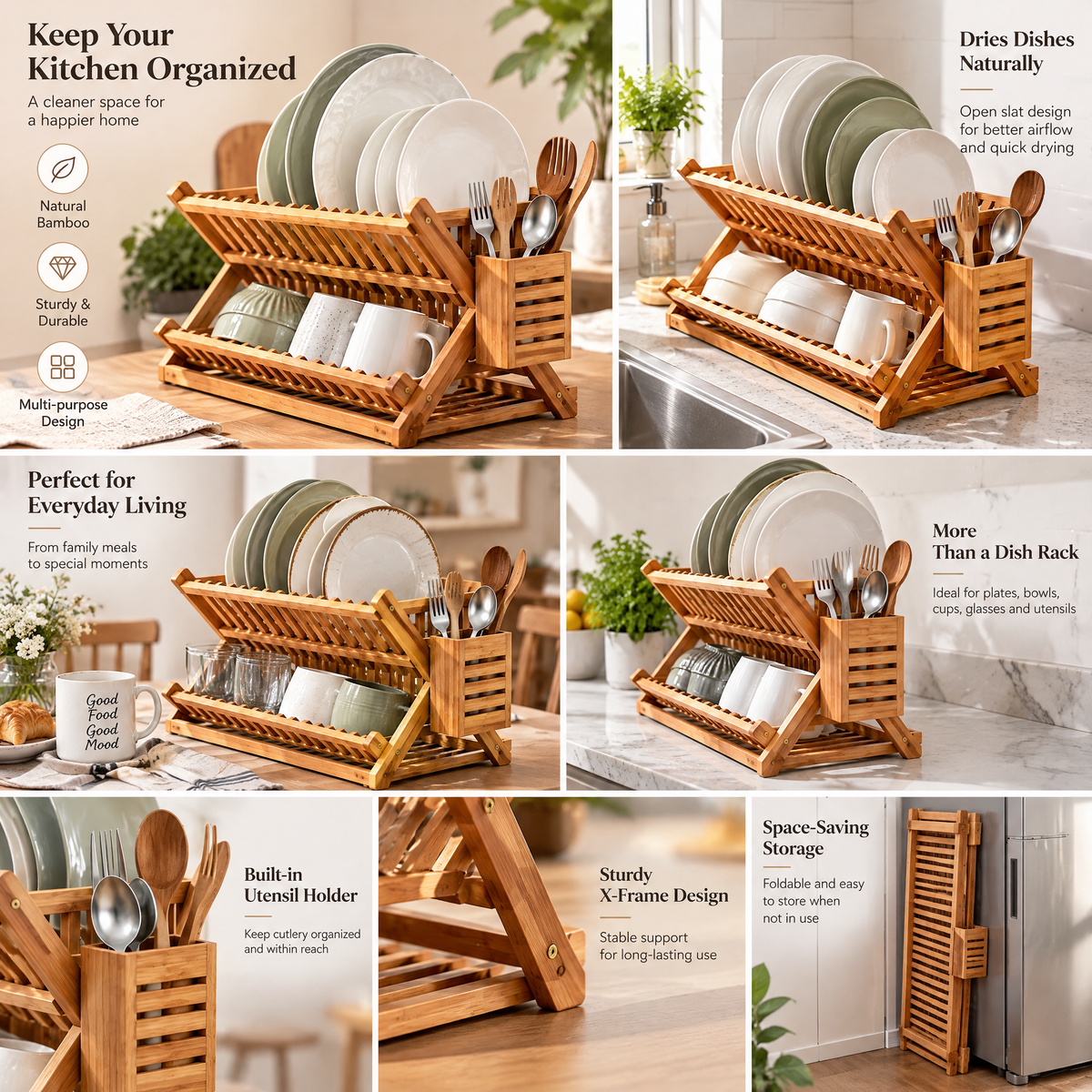 Wfdnjae™ Foldaway Acacia Dish Drying Rack with Utensil Caddy — main view 