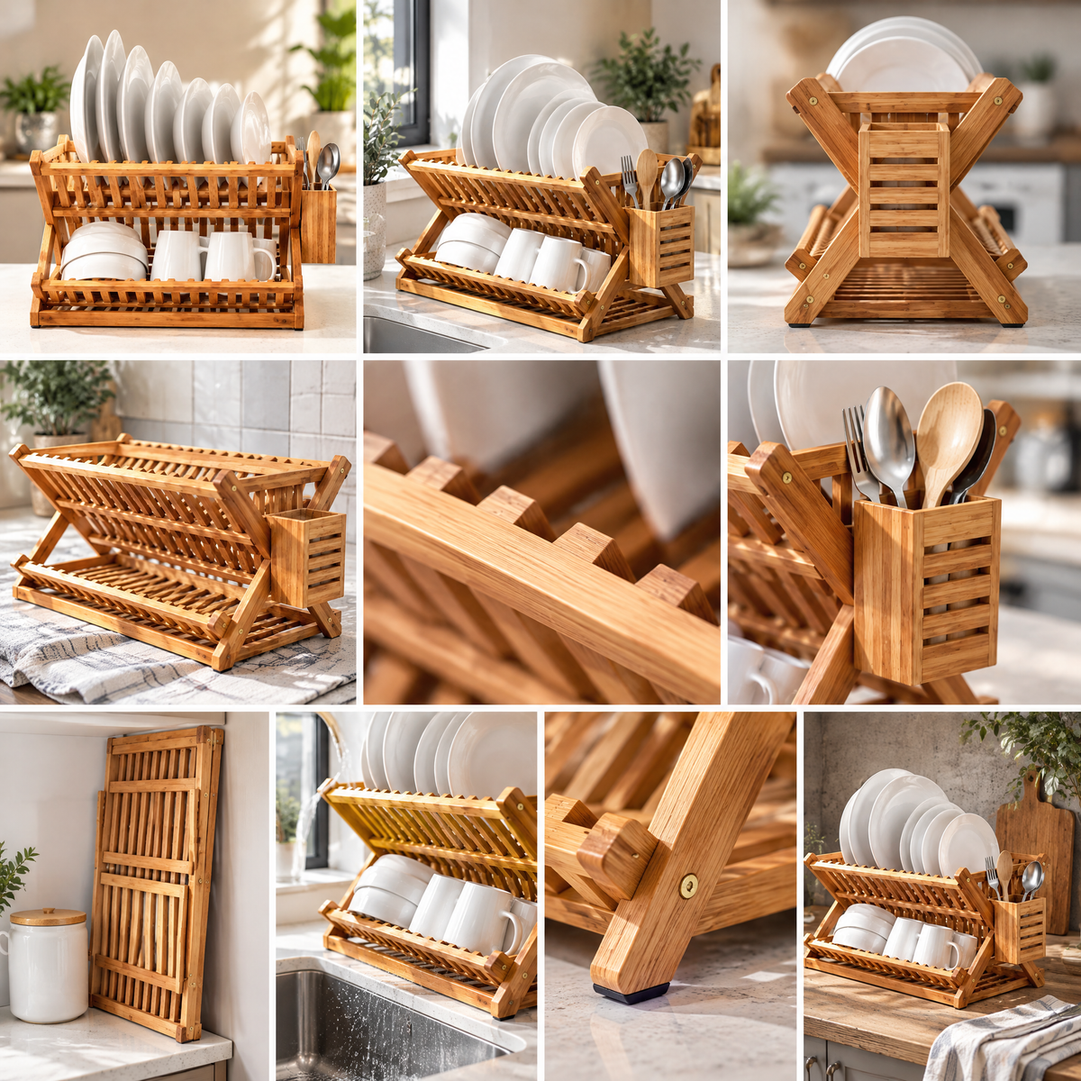 Wfdnjae™ Foldaway Acacia Dish Drying Rack with Utensil Caddy — detail view 1