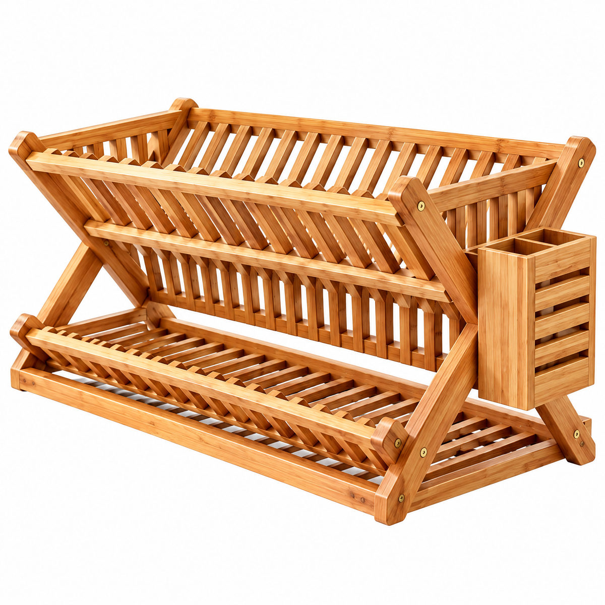 Wfdnjae™ Foldaway Acacia Dish Drying Rack with Utensil Caddy — detail view 2