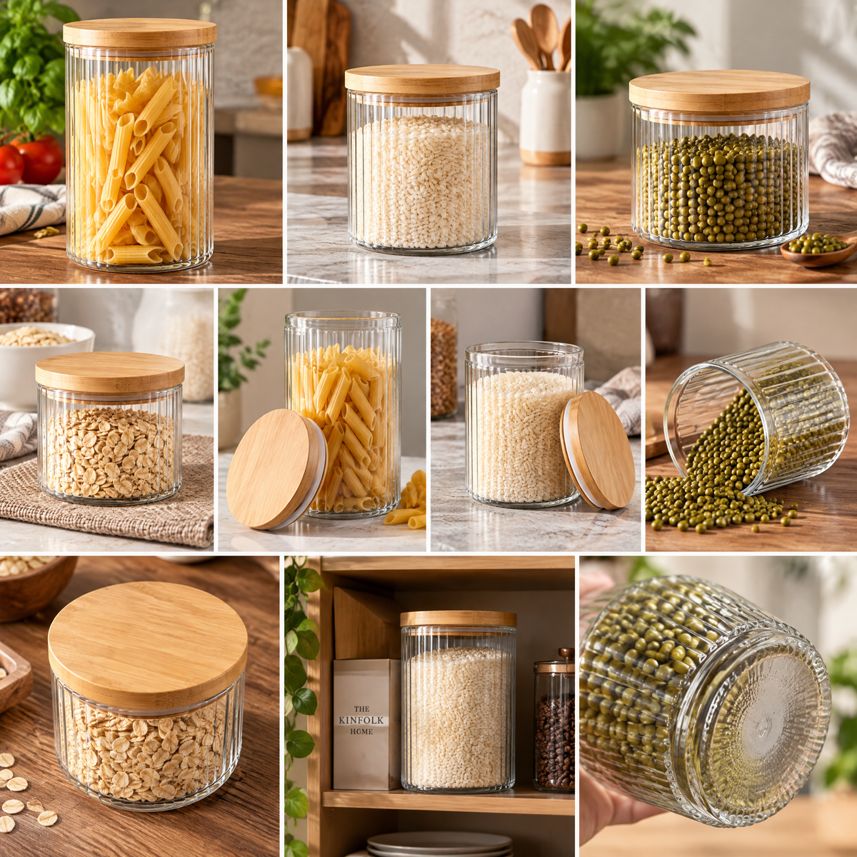 Wfdnjae™ Clear Ribbed Glass Pantry Canisters with Bamboo Lids — Set of 4 — main view 