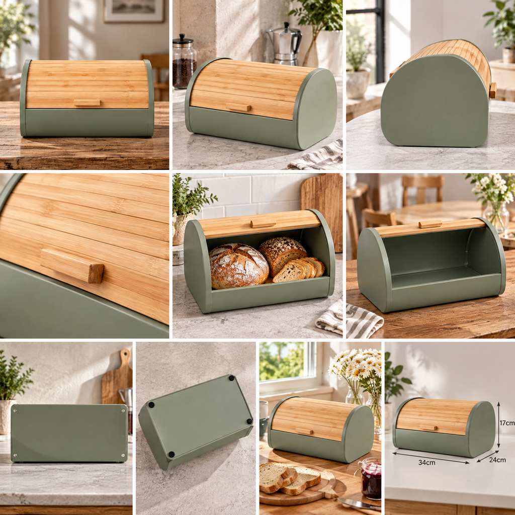 Wfdnjae™ Sage Roll-Top Bread Box with Bamboo Lid — detail view 2